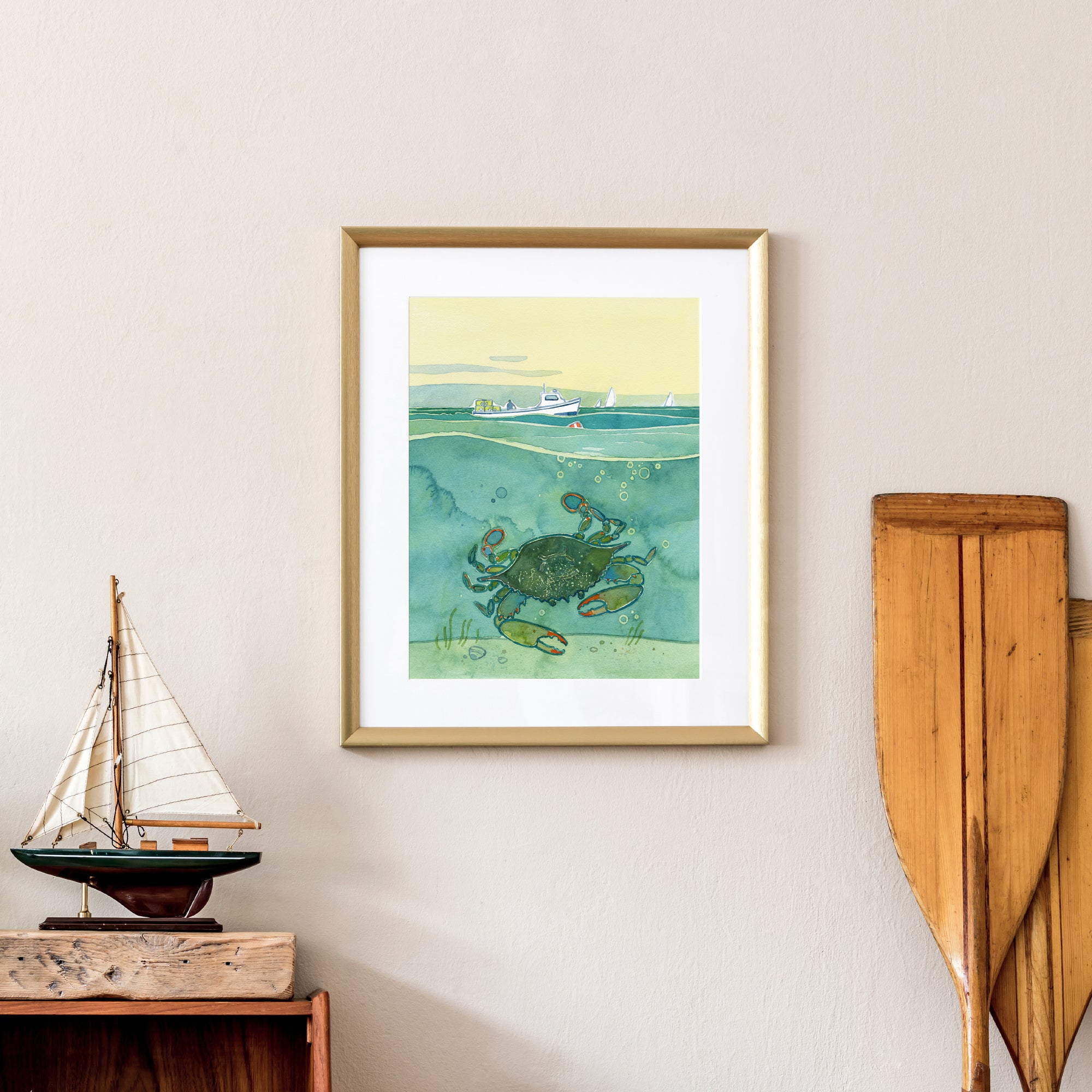 Blue Crab Fishing Art Print Chesapeake Bay Watercolor