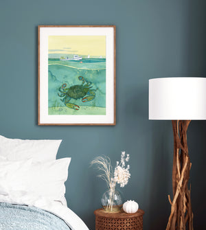 Blue Crab Fishing Art Print Chesapeake Bay Watercolor