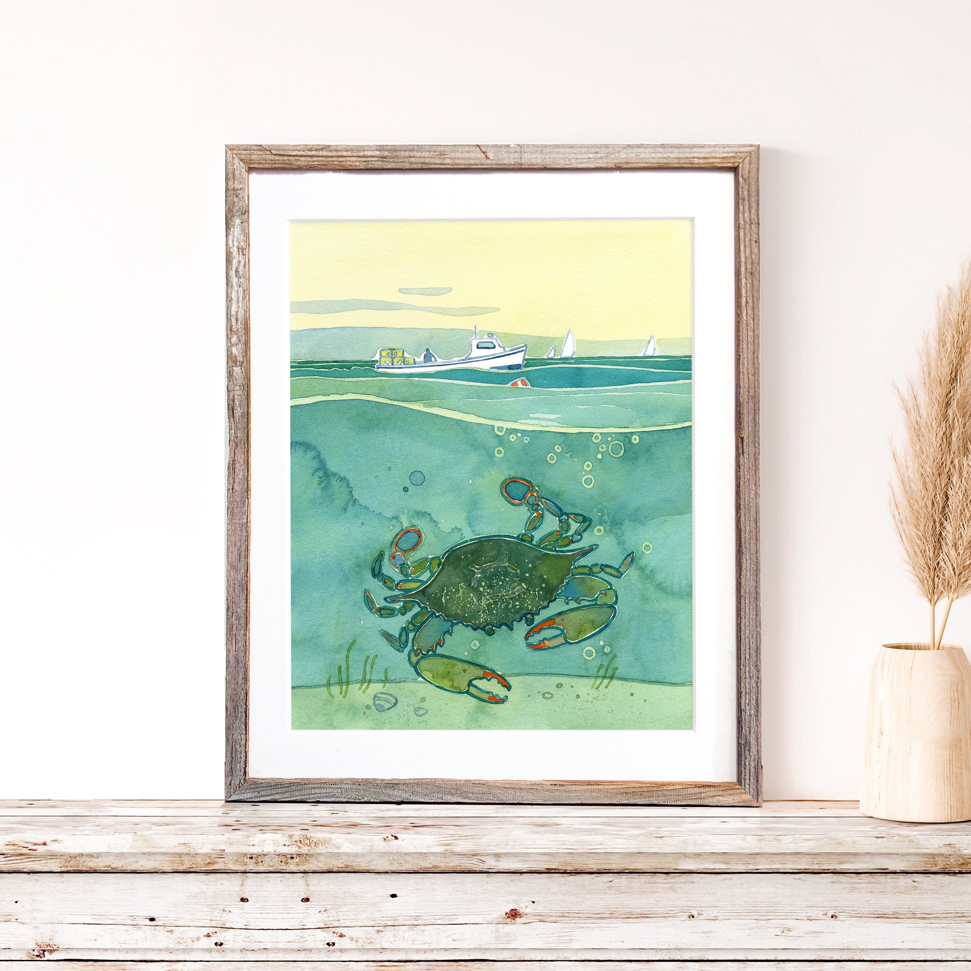 Blue Crab Fishing Art Print Chesapeake Bay Watercolor