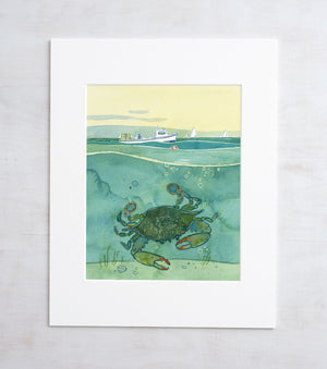 Blue Crab Fishing Art Print Chesapeake Bay Watercolor