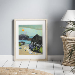 Beach Jetty Art Print Seashore Watercolor