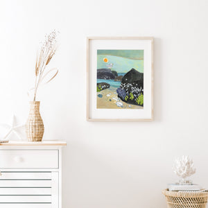 Beach Jetty Art Print Seashore Watercolor