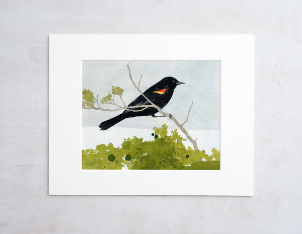 Red-winged Blackbird Watercolor Print, Bird Painting Wall Art ...